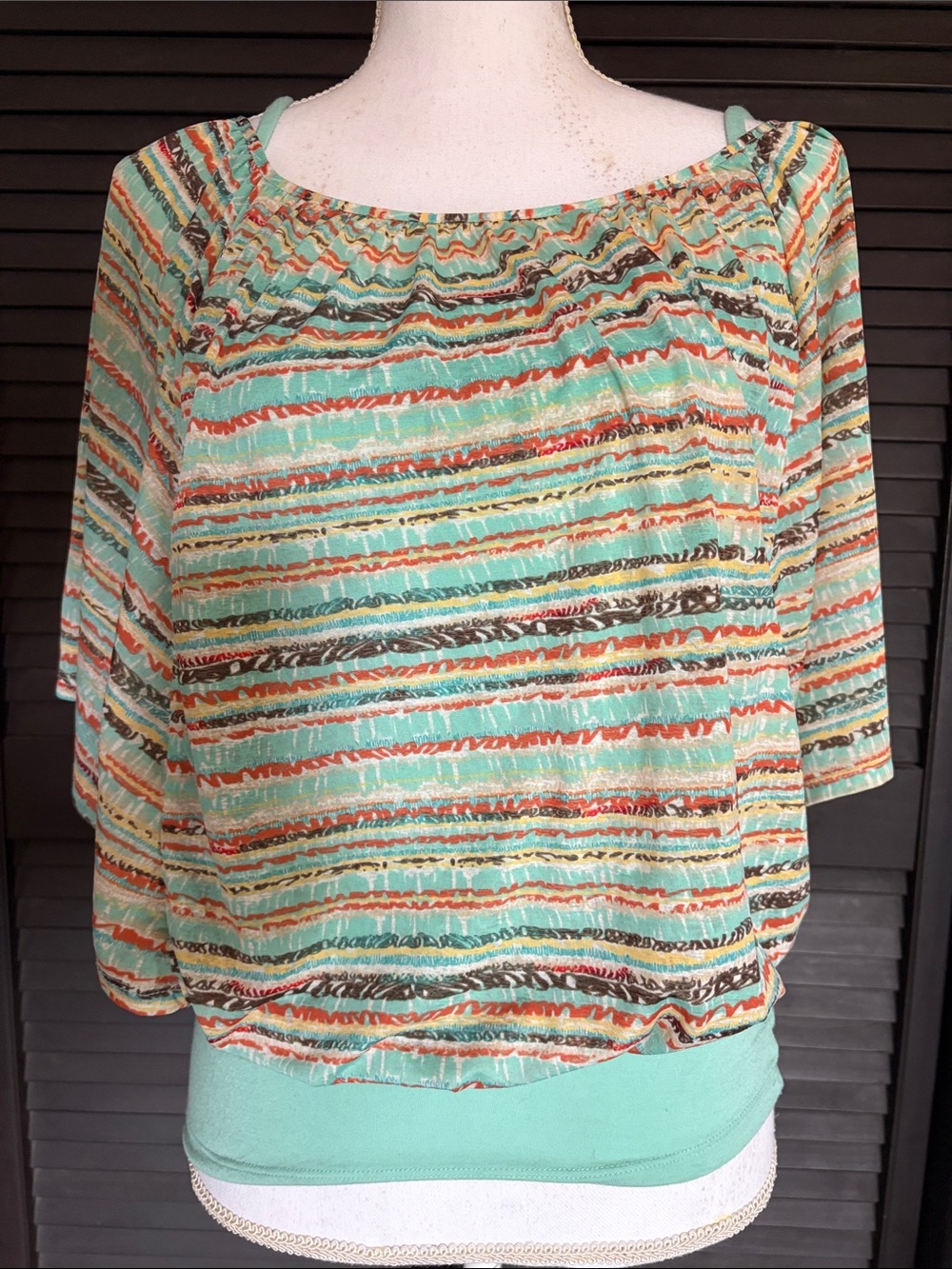 Rafaella Mint Multicolor Striped Blouson 2 Pc Top